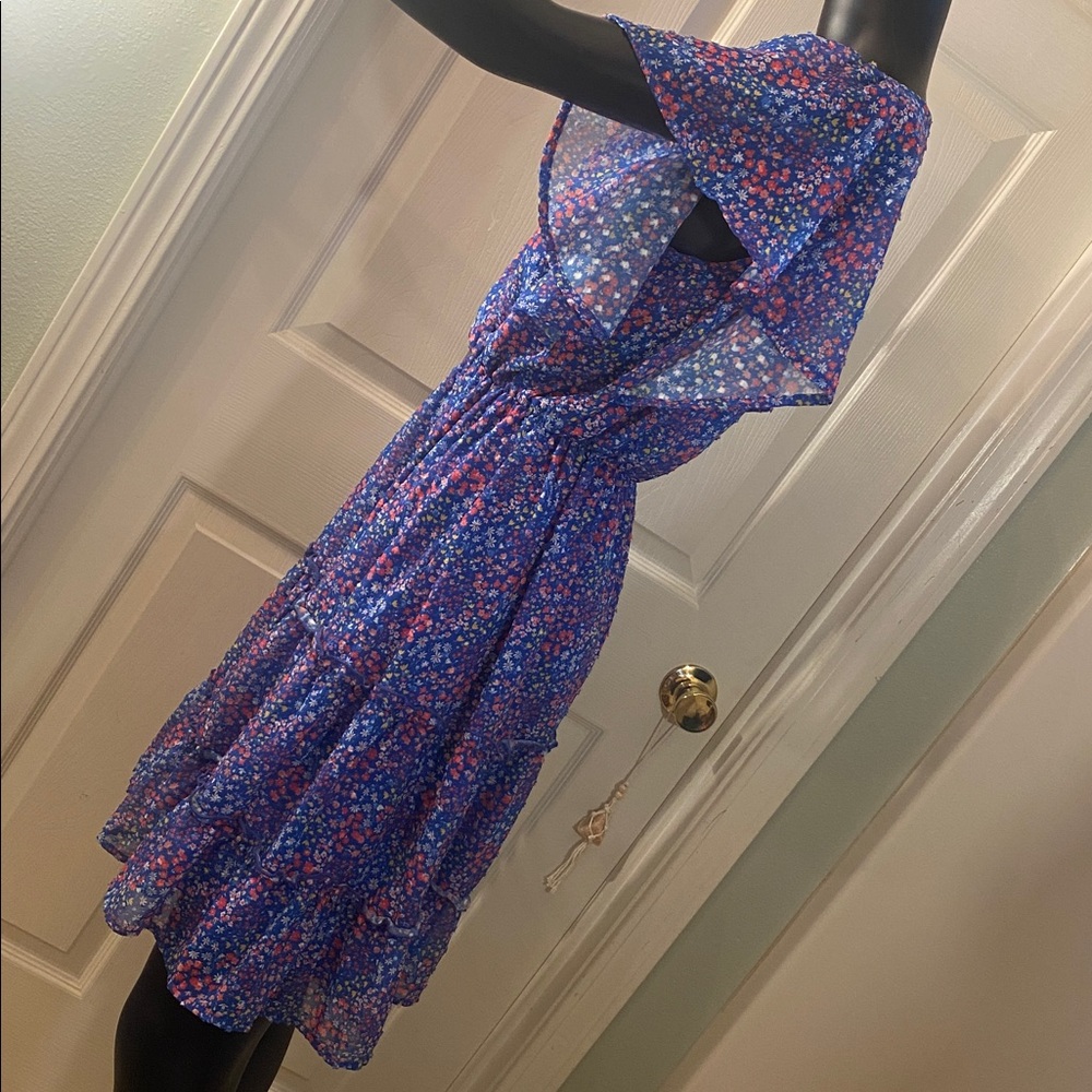 Peach Love California Blue Red Yellow White Sheer Floral Mini Dress - Picture 6 of 15